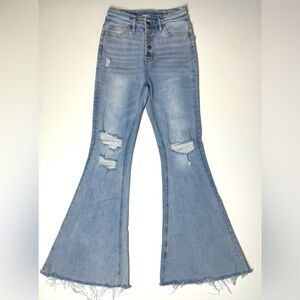 Bayeas Women's Button fly Blue Flared Jeans Size- 26